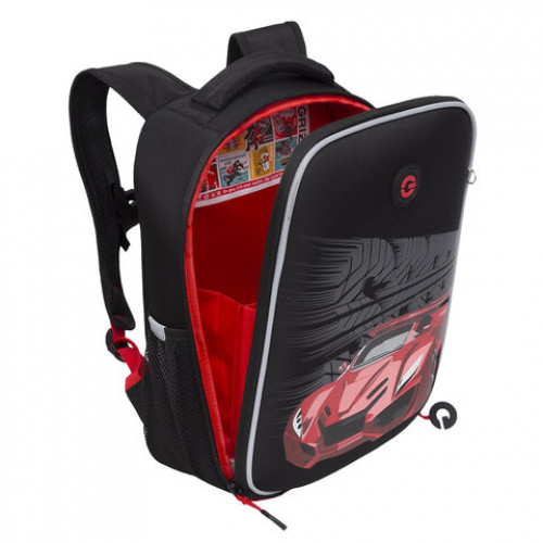 Ранец GRIZZLY анатомическая спинка, облегченный, для мальчиков, RED CAR, 37х26х16 см, RAw-397-4/3
