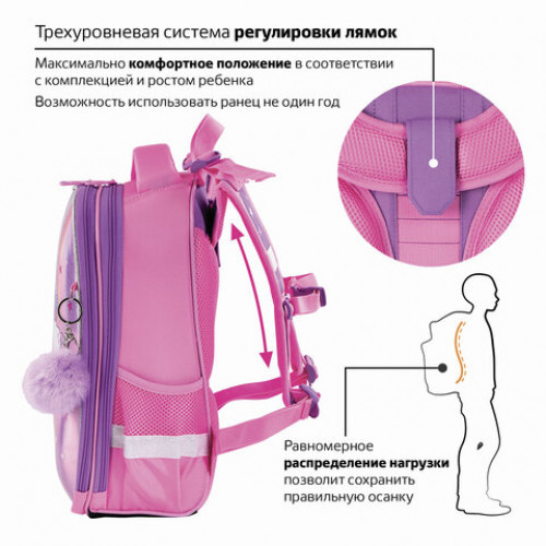 Ранец BRAUBERG PREMIUM, 2 отделения, с брелком, Unicorn, 38х29х16 см, 229900