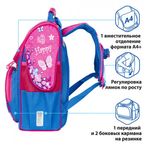 Ранец BRAUBERG STYLE c эргономичной спинкой, Butterflies, 35х28х18 см, 229922