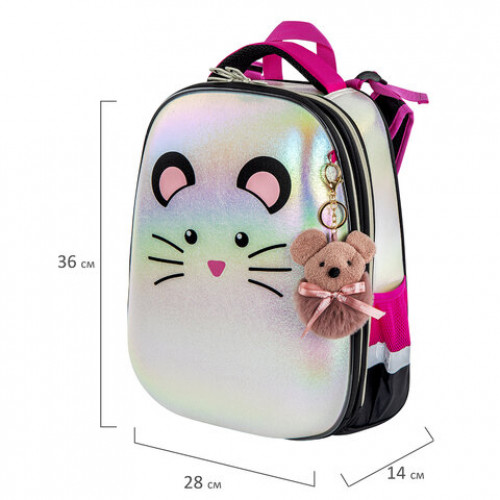 Ранец BRAUBERG SHINY, 2 отделения, Curious mouse, 36х28х14 см, 270696