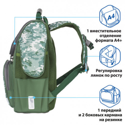Ранец BRAUBERG STYLE c эргономичной спинкой, Patriot, 35х28х18 см, 229926