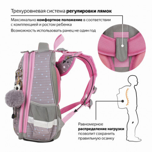 Ранец BRAUBERG PREMIUM, 2 отделения, с брелком, Funny panda, 38х29х16 см, 229899