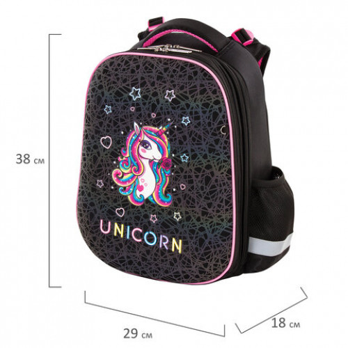 Ранец ЮНЛАНДИЯ EXTRA, с дополнительным объемом, Rainbow unicorn, СВЕТЯЩИЙСЯ РИСУНОК, 38x29x18 см, 229932