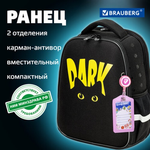 Ранец BRAUBERG FIT, 2 отделения, Dark cat, 38х27х14 см, 272026