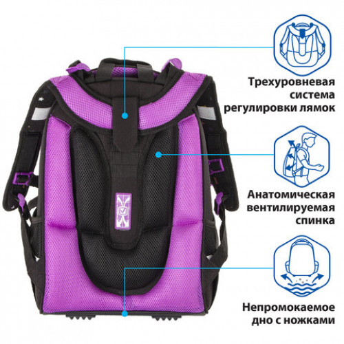Ранец BRAUBERG PREMIUM, 2 отделения, с брелком, Shiny star, 38х29х16 см, 229903
