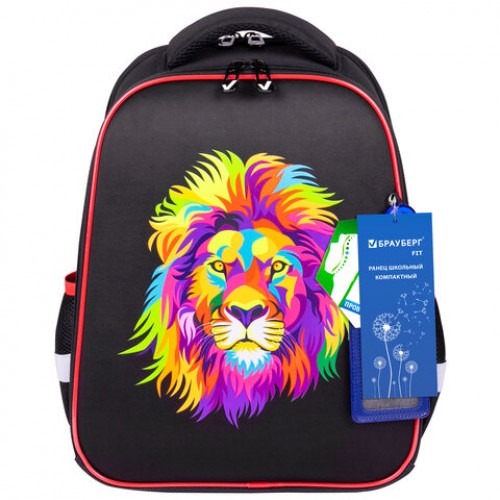 Ранец BRAUBERG FIT, 2 отделения, Colorful lion, 38х27х14 см, 270618