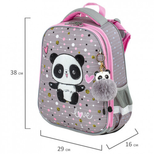 Ранец BRAUBERG PREMIUM, 2 отделения, с брелком, Funny panda, 38х29х16 см, 229899