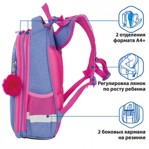 Ранец BRAUBERG PREMIUM, 2 отделения, с брелком, Hummingbird, 38х29х18 см, 227821