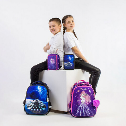 Ранец BRAUBERG PREMIUM, 2 отделения, с брелком, Shining girl, 38х29х16 см, 270592