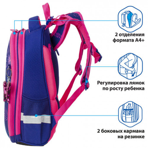 Ранец BRAUBERG PREMIUM, 2 отделения, с брелком, Beautiful butterfly, 38х29х16 см, 229901