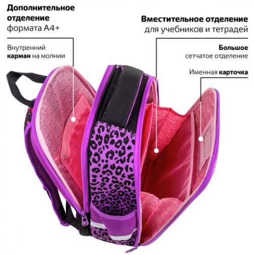 Ранец BRAUBERG FIT, 2 отделения, Leopard, велюровое покрытие, 38х27х14 см, 272025