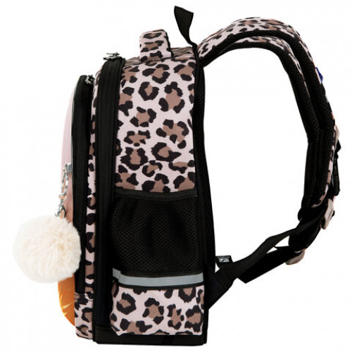 Ранец BRAUBERG STABLE, 2 отделения, с брелком, Curious leopard, 36х28х16 см, 274387