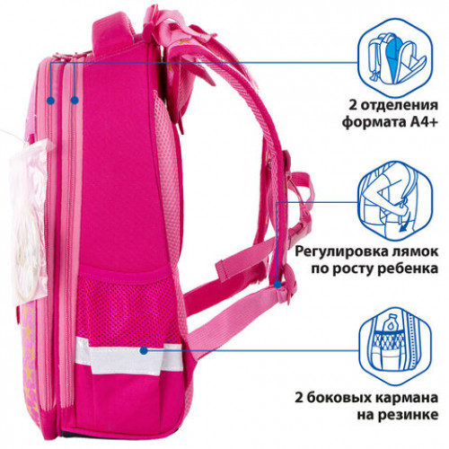 Ранец BRAUBERG PREMIUM, 2 отделения, с запасным патчем, Happy kitten, 38х29х16 см, 229896