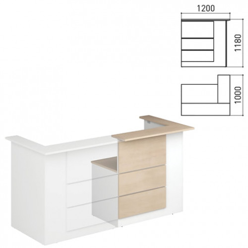 Стойка ресепшн Профит, 1200х1000х1180 мм, угол левый, дуб шамони/белый (КОМПЛЕКТ)