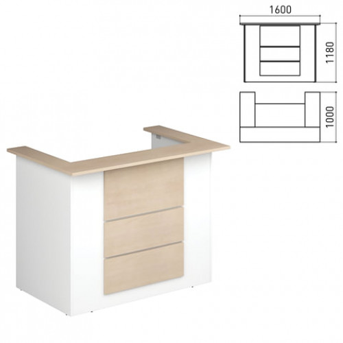 Стойка ресепшн Профит, 1600х1000х1180 мм, дуб шамони/белый (КОМПЛЕКТ)