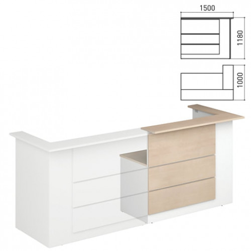 Стойка ресепшн Профит, 1500х1000х1180 мм, угол левый, дуб шамони/белый (КОМПЛЕКТ)