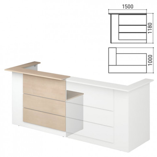 Стойка ресепшн Профит, 1500х1000х1180 мм, угол правый, дуб шамони/белый (КОМПЛЕКТ)