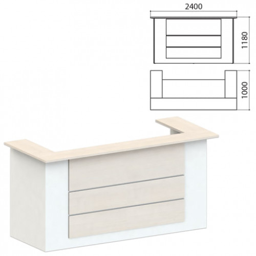 Стойка ресепшн «Профит», 2400х1000х1180 мм, дуб шамони/белый (КОМПЛЕКТ)