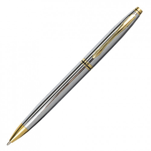 Ручка подарочная шариковая BRAUBERG De Luxe Silver, корпус серебристый, узел 1 мм, линия письма 0,7 мм, синяя, 141414