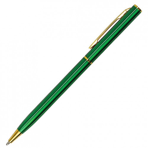 Ручка подарочная шариковая BRAUBERG Slim Green, корпус зеленый, узел 1 мм, линия письма 0,7 мм, синяя, 141404
