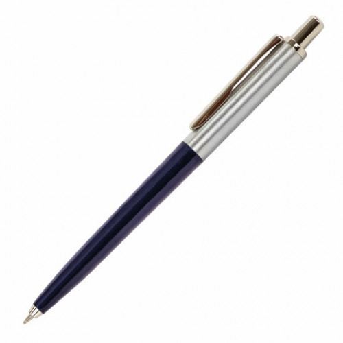 Ручка подарочная шариковая BRAUBERG Soprano, СИНЯЯ, корпус серебристый с синим, линия письма 0,5 мм, 143484