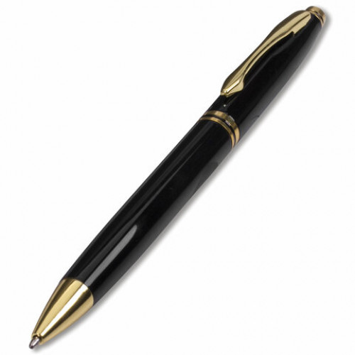Ручка подарочная шариковая BRAUBERG De Luxe Black, корпус черный, узел 1 мм, линия письма 0,7 мм, синяя, 141411