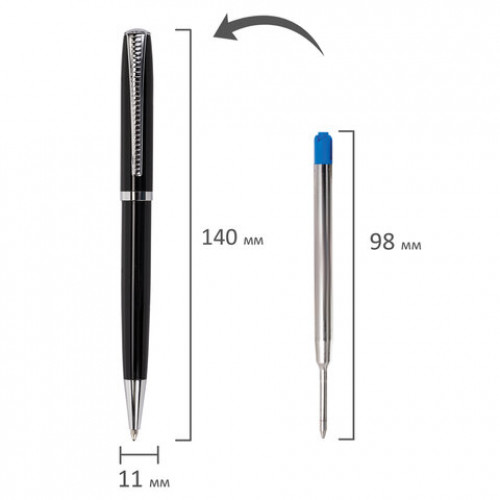 Ручка подарочная шариковая BRAUBERG Cayman Black, корпус черный, узел 1 мм, линия письма 0,7 мм, синяя, 141410