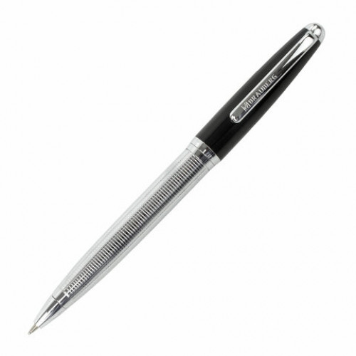 Ручка подарочная шариковая BRAUBERG Sonata, СИНЯЯ, корпус серебристый с черным, линия письма 0,5 мм, 143482