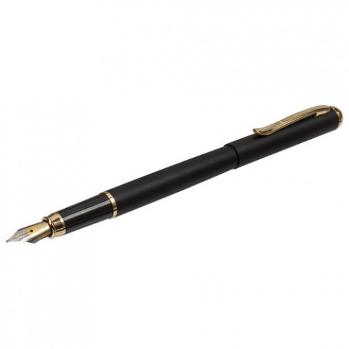 Ручка подарочная перьевая BRAUBERG Maestro, СИНЯЯ, корпус черный с золотистыми деталями, 143471