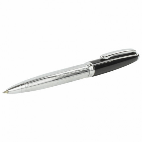 Ручка подарочная шариковая BRAUBERG Sonata, СИНЯЯ, корпус серебристый с черным, линия письма 0,5 мм, 143482
