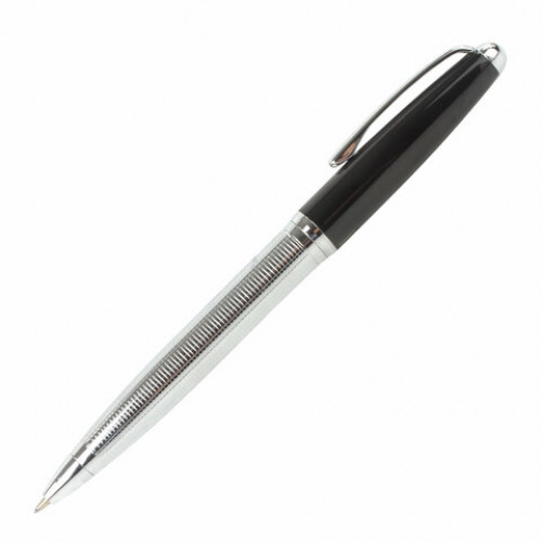 Ручка подарочная шариковая BRAUBERG Sonata, СИНЯЯ, корпус серебристый с черным, линия письма 0,5 мм, 143482