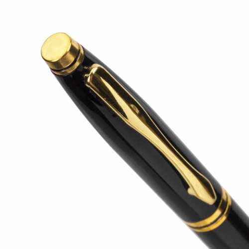 Ручка подарочная шариковая BRAUBERG De Luxe Black, корпус черный, узел 1 мм, линия письма 0,7 мм, синяя, 141411