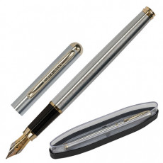 Ручка подарочная перьевая BRAUBERG Maestro, СИНЯЯ, корпус серебристый с золотистыми деталями, 143469