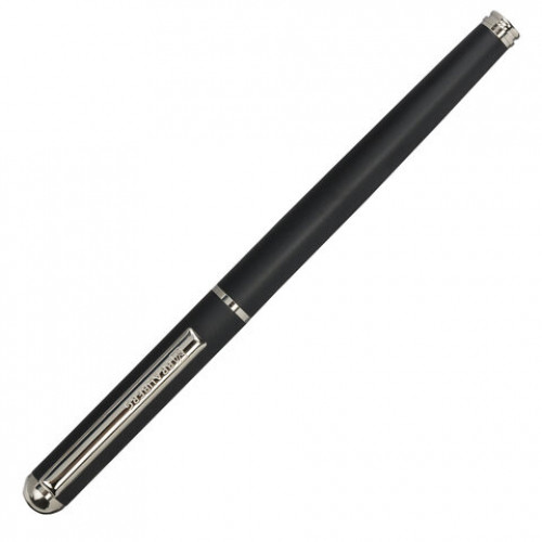 Ручка подарочная перьевая BRAUBERG Larghetto, СИНЯЯ, корпус черный с хромированными деталями, 143477