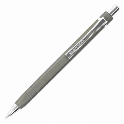 Ручка подарочная шариковая BRAUBERG Opus, СИНЯЯ, корпус серый с хромированными деталями, линия письма 0,5 мм, 143493