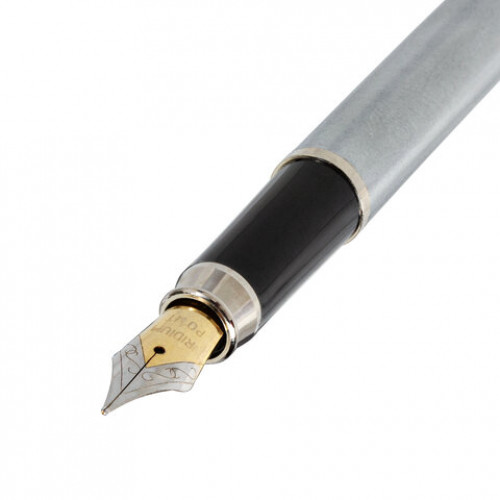 Ручка подарочная перьевая BRAUBERG Larghetto, СИНЯЯ, корпус серебристый с хромированными деталями, 143475