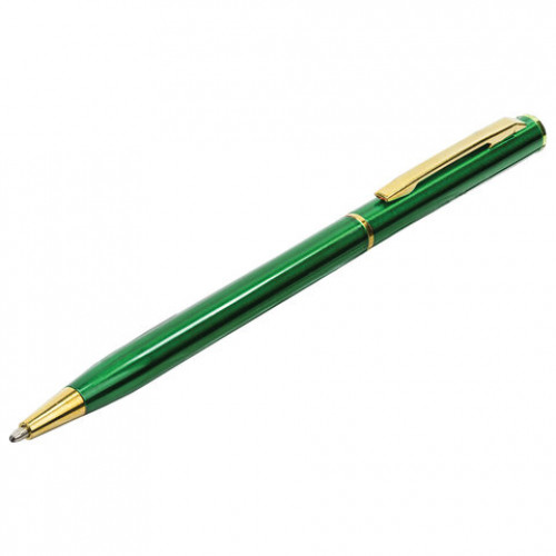 Ручка подарочная шариковая BRAUBERG Slim Green, корпус зеленый, узел 1 мм, линия письма 0,7 мм, синяя, 141404