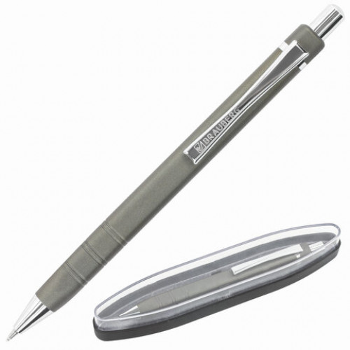 Ручка подарочная шариковая BRAUBERG Opus, СИНЯЯ, корпус серый с хромированными деталями, линия письма 0,5 мм, 143493