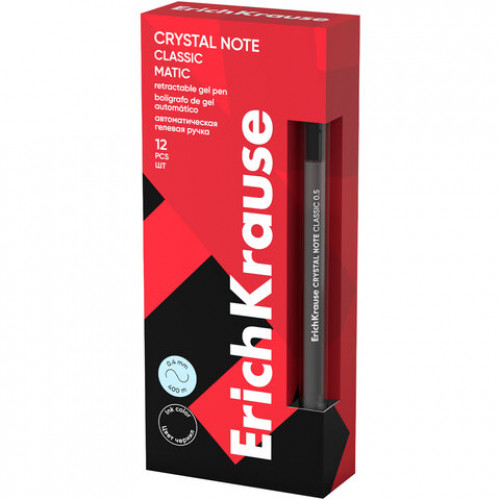 Ручка гелевая автоматическая ERICH KRAUSE Crystal Note Matic Classic, линия 0,5 мм, черная, 63122