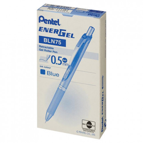 Ручка гелевая автоматическая с грипом PENTEL (Япония) Energel, СИНЯЯ, узел 0,5 мм, линия письма 0,25 мм, BLN75-C