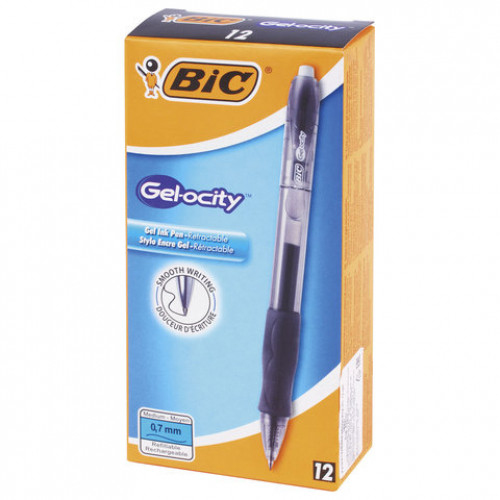 Ручка гелевая автоматическая с грипом BIC Gelocity Original, ЧЕРНАЯ, узел 0,7 мм, линия письма 0,35 мм, 829157