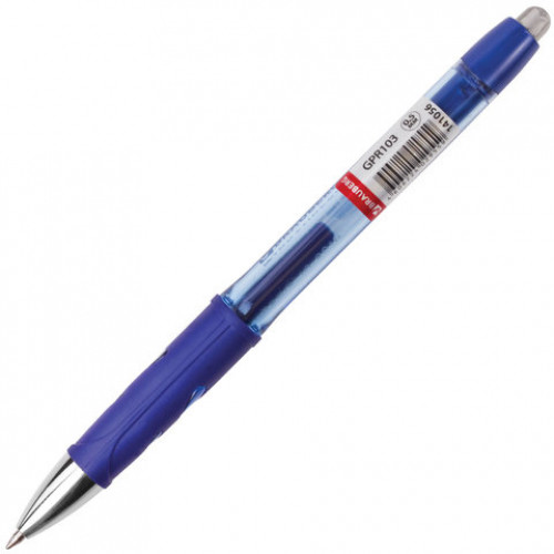 Ручка гелевая автоматическая с грипом BRAUBERG Officer, СИНЯЯ, корпус тонированный синий, узел 0,5 мм, линия письма 0,35 мм, 141056