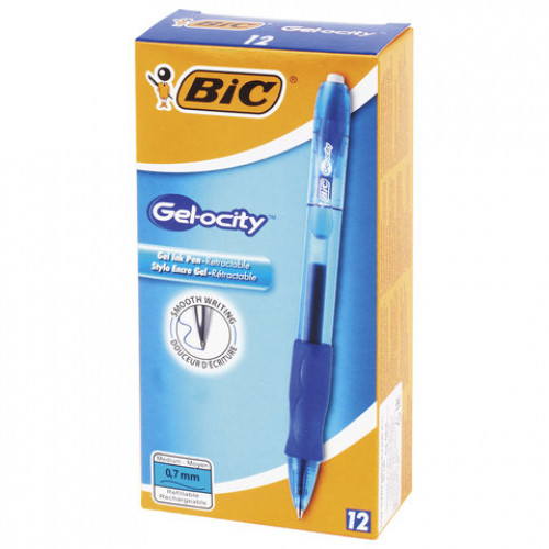 Ручка гелевая автоматическая с грипом BIC Gelocity Original, СИНЯЯ, узел 0,7 мм, линия письма 0,35 мм, 829158