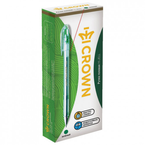 Ручка гелевая CROWN Hi-Jell, ЗЕЛЕНАЯ, корпус прозрачный, узел 0,5 мм, линия письма 0,35 мм, HJR-500B