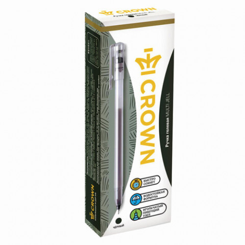 Ручка гелевая CROWN Multi Jell, ЧЕРНАЯ, узел 0,4 мм, линия письма 0,2 мм, MTJ-500