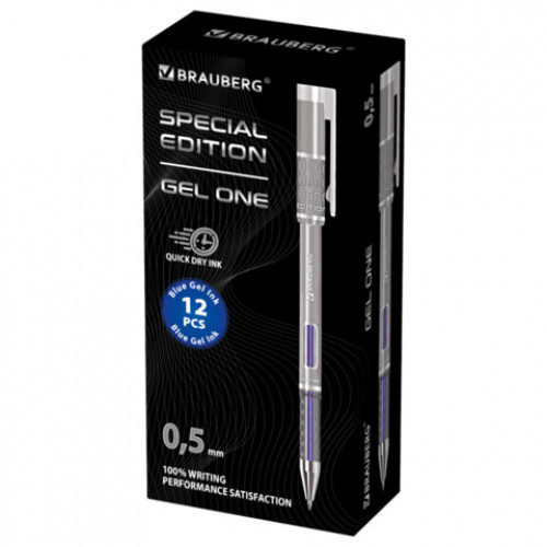 Ручка гелевая BRAUBERG GEL ONE, СИНЯЯ, стандартный узел 0,5 мм, линия письма 0,35 мм, 144036