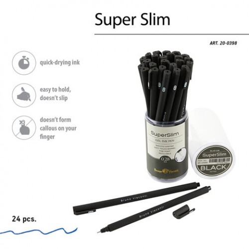 Ручка гелевая BRUNO VISCONTI Super Slim Black, СИНЯЯ, узел 0,28мм, линия 0,2мм, 20-03, 20-0398