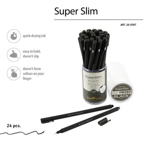 Ручка гелевая BRUNO VISCONTI Super Slim Black, ЧЕРНАЯ, узел 0,28мм, линия 0,2мм, 20-0, 20-0397
