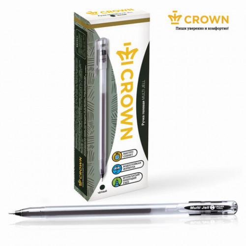Ручка гелевая CROWN Multi Jell, ЧЕРНАЯ, узел 0,4 мм, линия письма 0,2 мм, MTJ-500