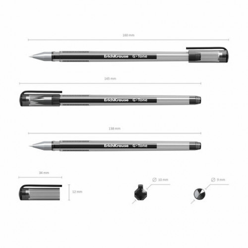Ручка гелевая ERICH KRAUSE G-Tone, ЧЕРНАЯ, корпус тонированный черный, узел 0,5 мм, линия письма 0,4 мм, 17810
